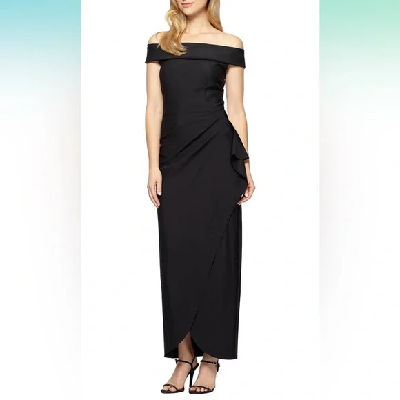 Dresses | Alex Evenings Offtheshoulder Compression Dress With Cascade  Ruffle Skirt 14 | Poshmark